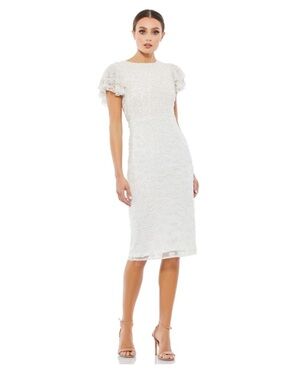 Mac Duggal off white beaded midi dress 10827